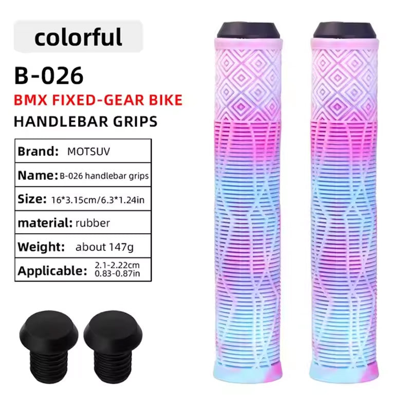 165MM Bike Handlebar Grips – Soft Rubber with Colored Plugs for Bikes, Scooters & MTB