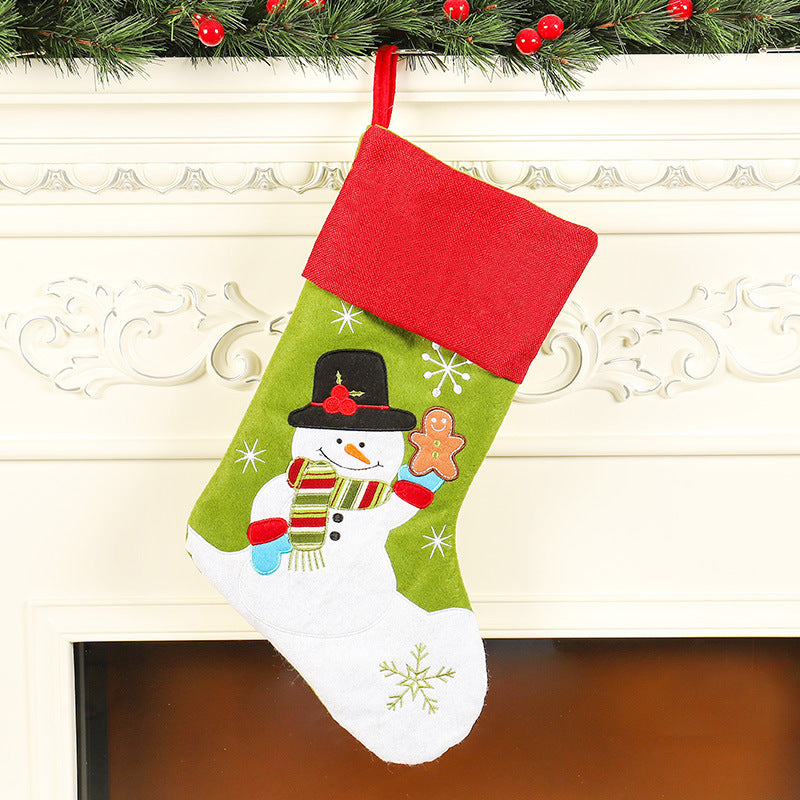 Linen Santa Claus Embroidered Christmas Socks Gift Bag - Pendants & Xmas Gifts