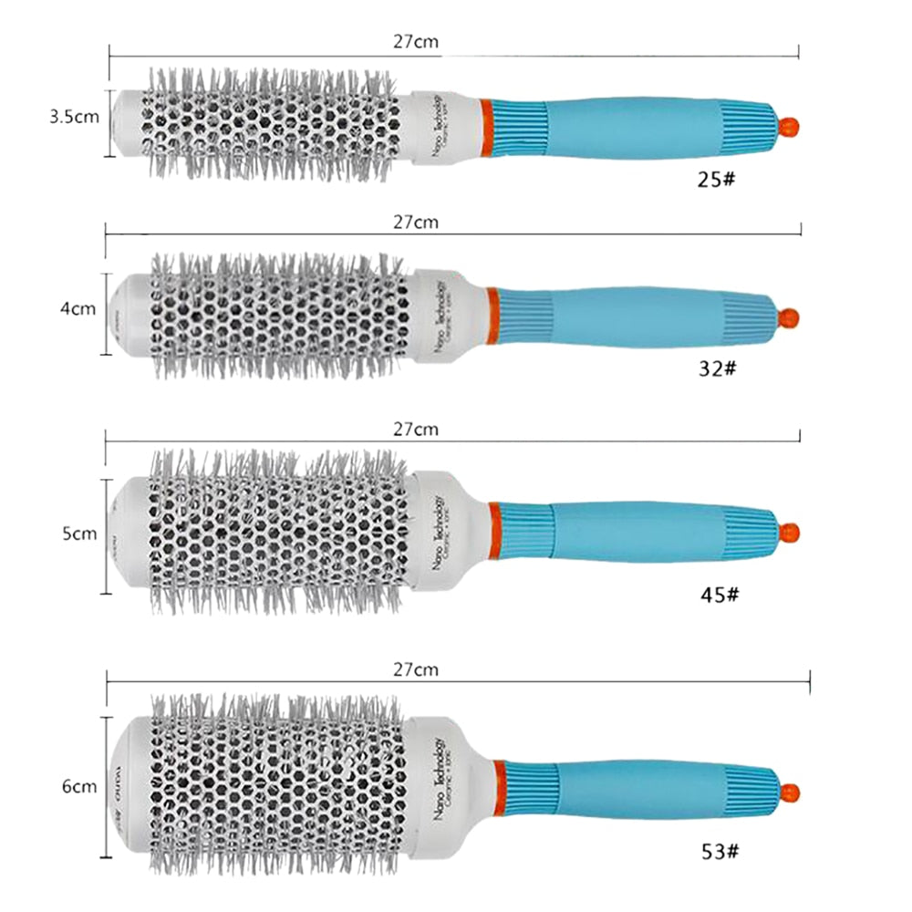 Professional Round Blue Hair Brush – Ceramic Ion Hairbrush Comb for Salon Hair Styling Tools
