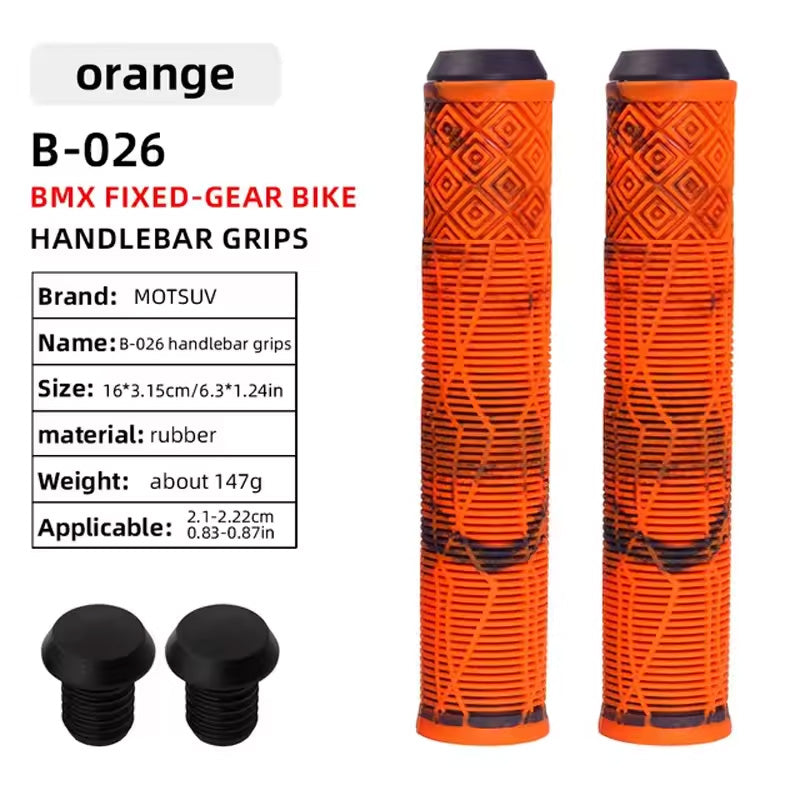 165MM Bike Handlebar Grips – Soft Rubber with Colored Plugs for Bikes, Scooters & MTB
