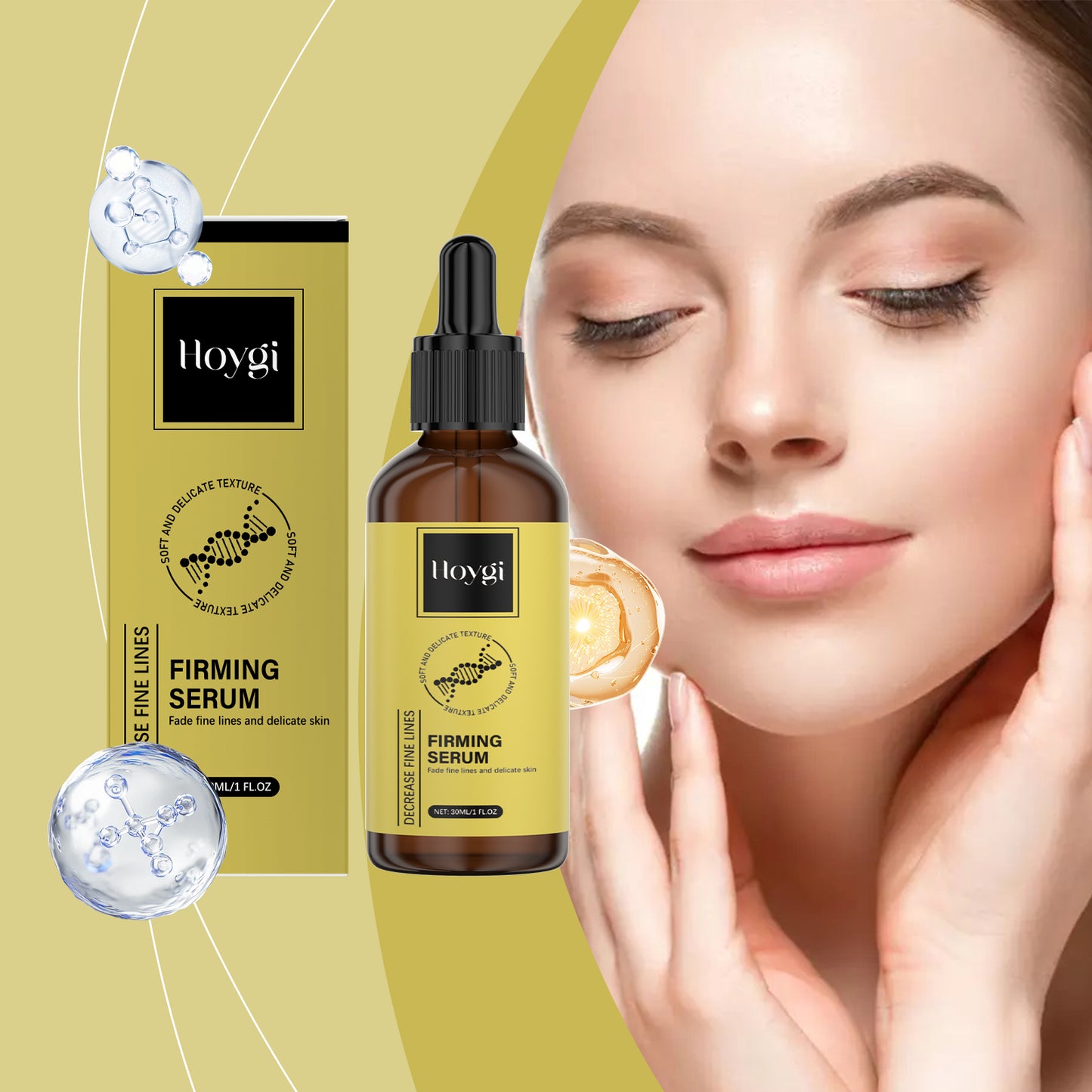 Huyết thanh làm săn chắc da mặt Hoygi, nhẹ nhàng nuôi dưỡng và chăm sóc da mặt với độ ẩm, sự tinh tế và vẻ rạng rỡ đầy nước.