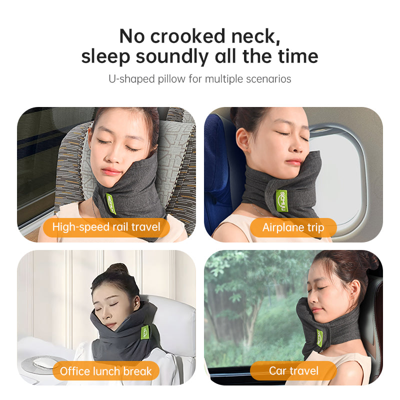 Memory Foam Travel Pillow Neck Support Cushion with Washable Cover for Plane, Train & Car