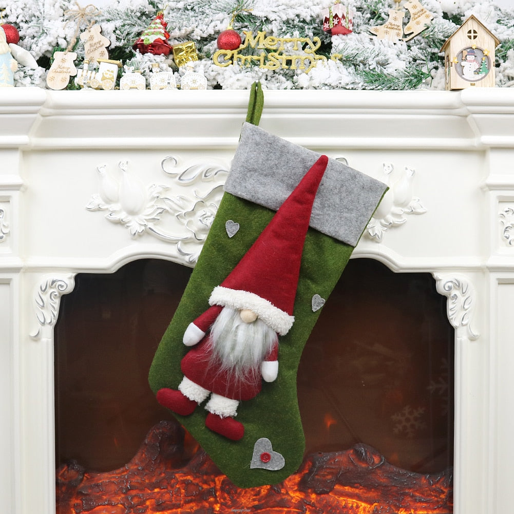 Large Christmas Stockings - Santa & Elk Socks Gift Holders for Fireplace & Tree Decorations