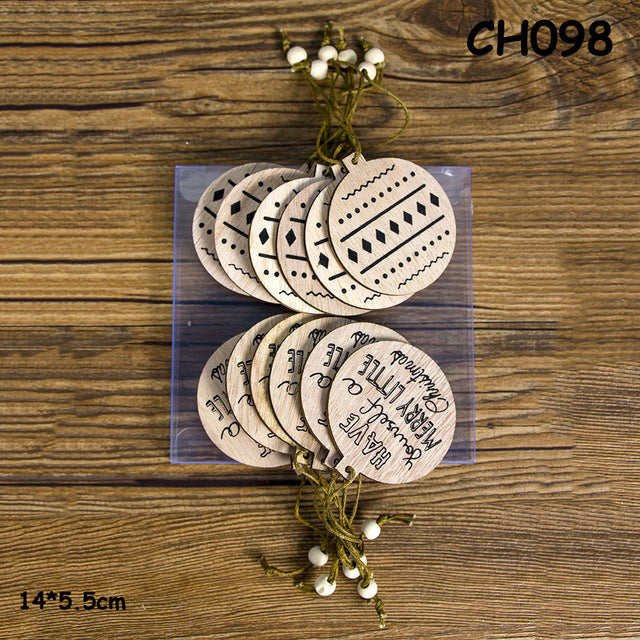 12PCS Wooden Christmas Pendants - Creative Tree Ornaments & Hanging Decorations