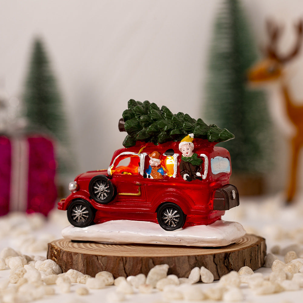 Luminous Christmas Truck with Lights - Resin Ornaments & Festive Gifts