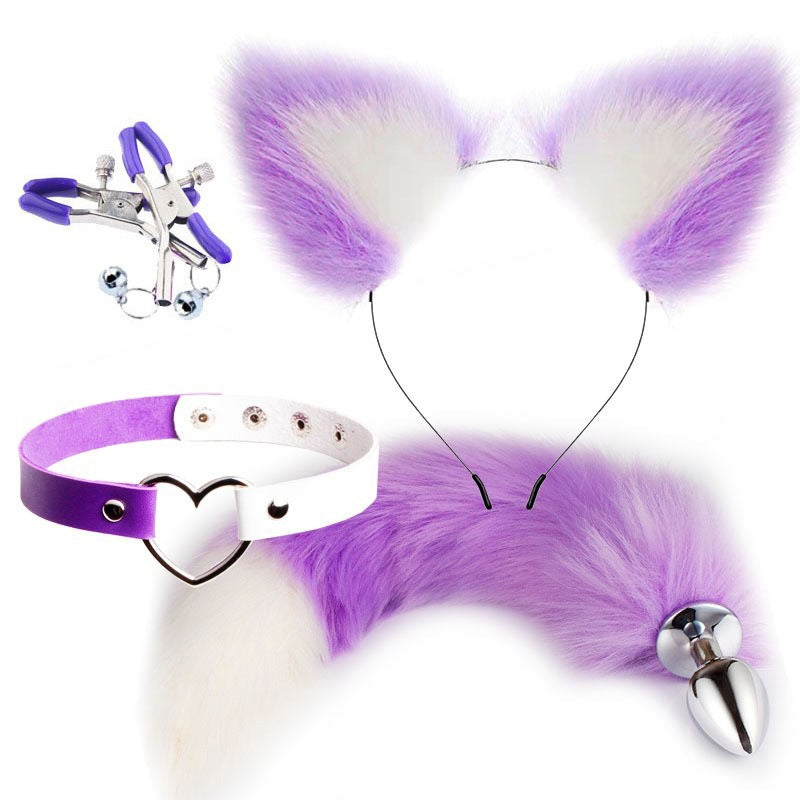 Erotic Fox Tail Four-Piece Set – Ear Hairpin, Posterior Anal Plugs & SM Metal Erotic Kit for Women