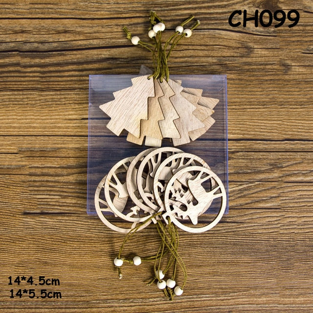 12PCS Wooden Christmas Pendants - Creative Tree Ornaments & Hanging Decorations