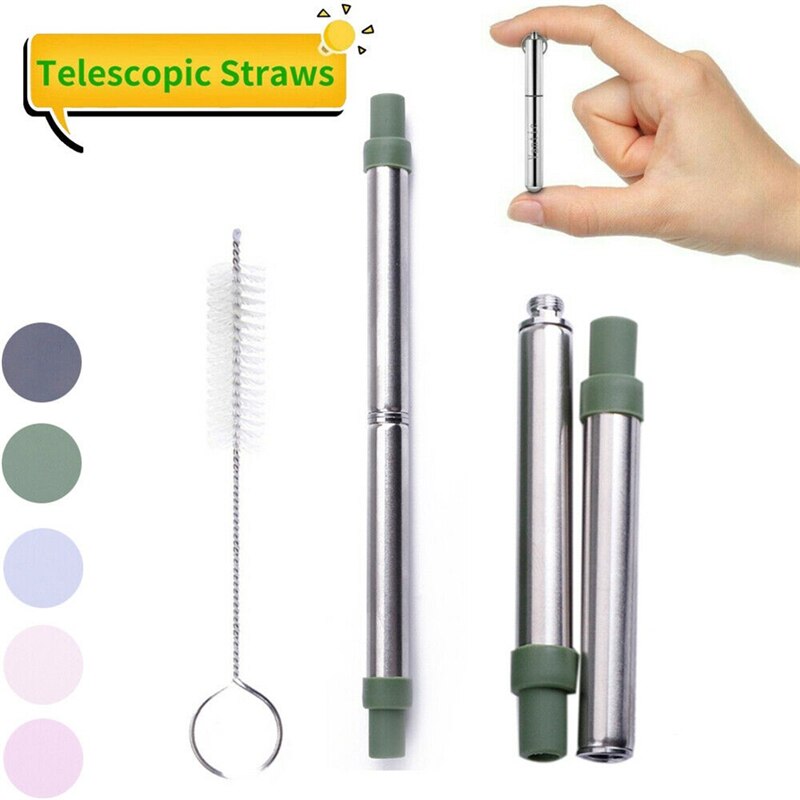 Telescopic Stainless Steel Drinking Straws – Reusable Metal Straw with Brush & Case