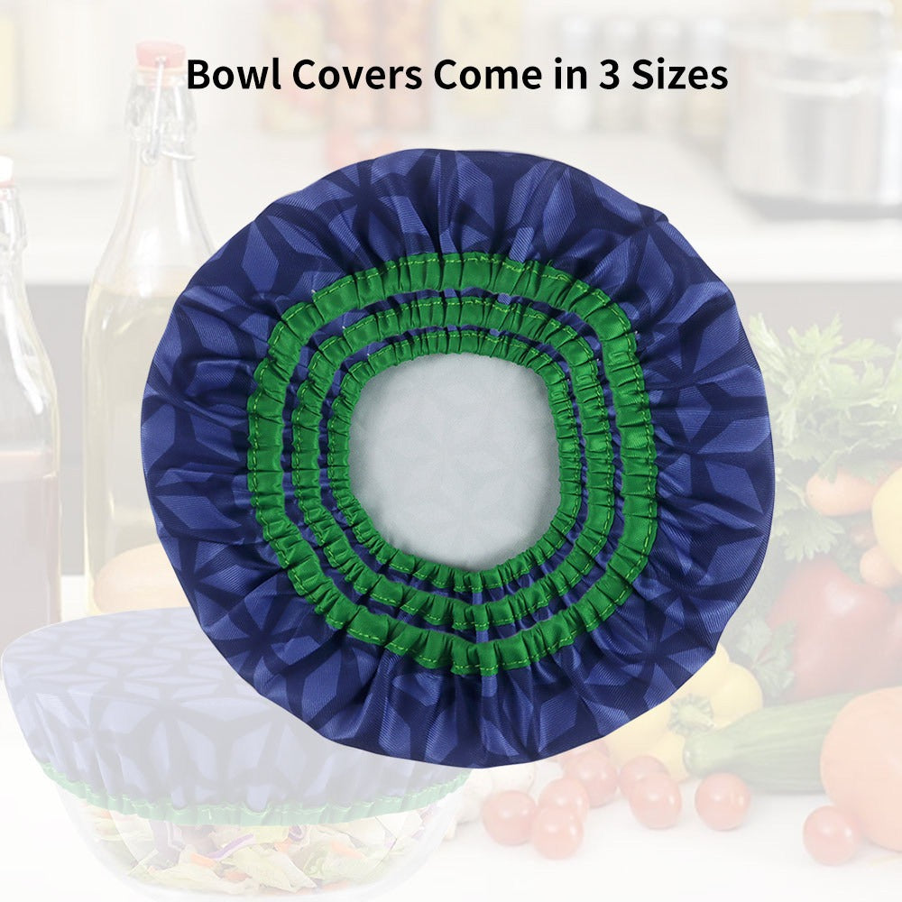 Bowl Covers Set – 3 Reusable Elastic Fabric Food Storage Lids