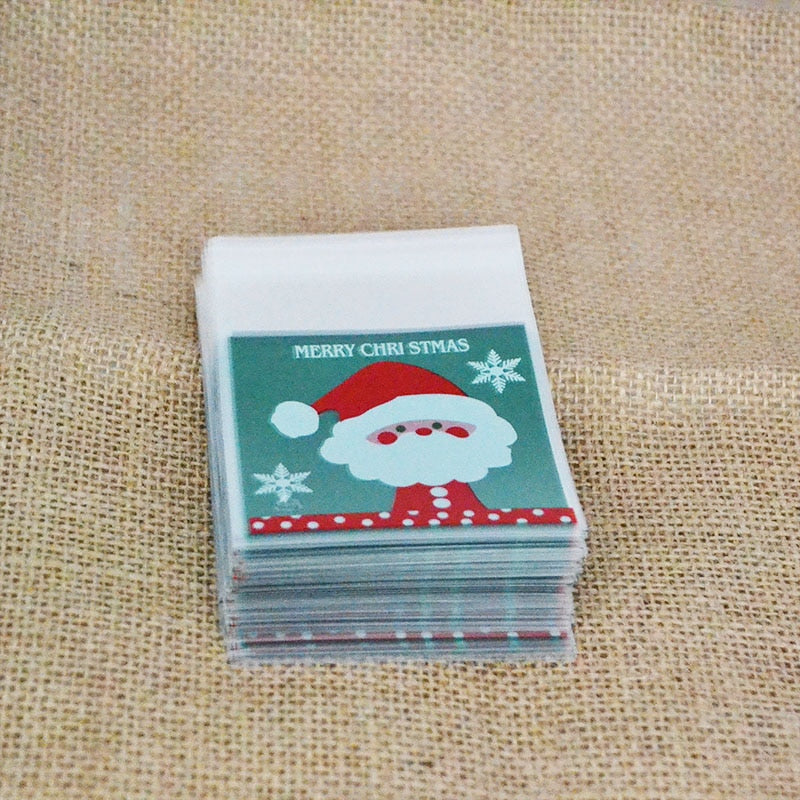 100PCS Cookie Gift Bags – Christmas Santa Claus & Snowman Candy Packaging for Party & Wedding