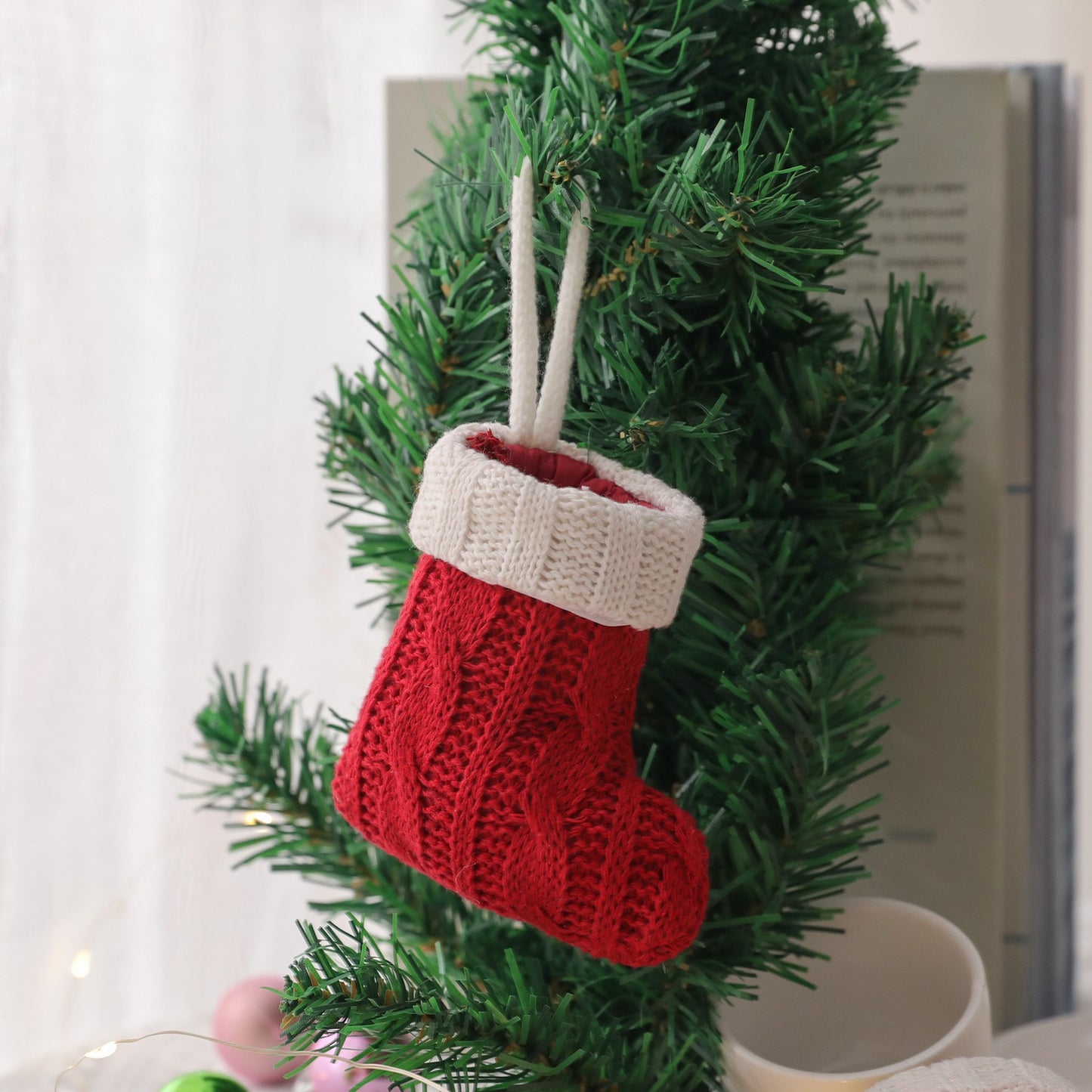 Mini Knitted Christmas Socks - Tableware Knife & Fork Holder Set Decorations