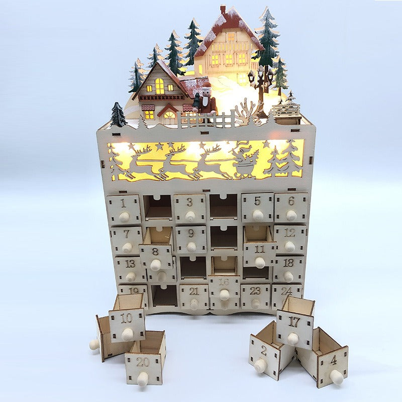 Wooden LED Christmas Countdown Calendar - 24 Days Advent Ornament & Gift