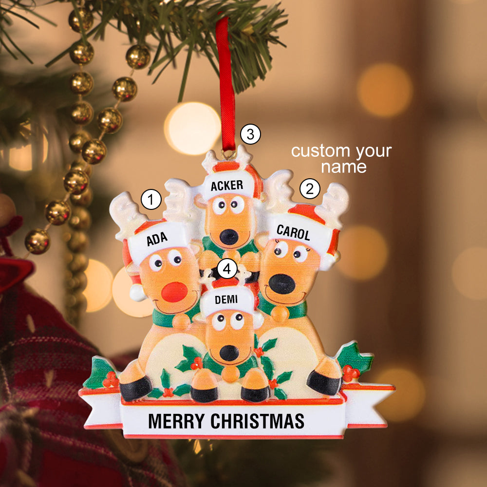 Custom Name Reindeer Family Ornament - Personalized Christmas Decoration & Gifts