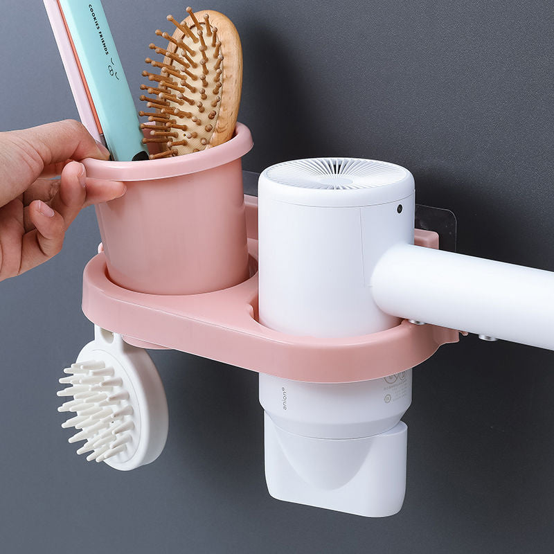 Multifunction Bathroom Rack Organizer – Self Adhesive Wall Mounted Hair Dryer Holder with DIY Cup