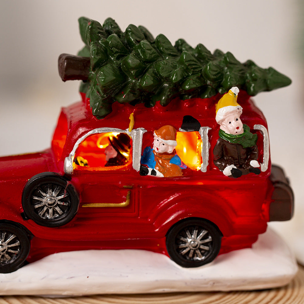 Luminous Christmas Truck with Lights - Resin Ornaments & Festive Gifts