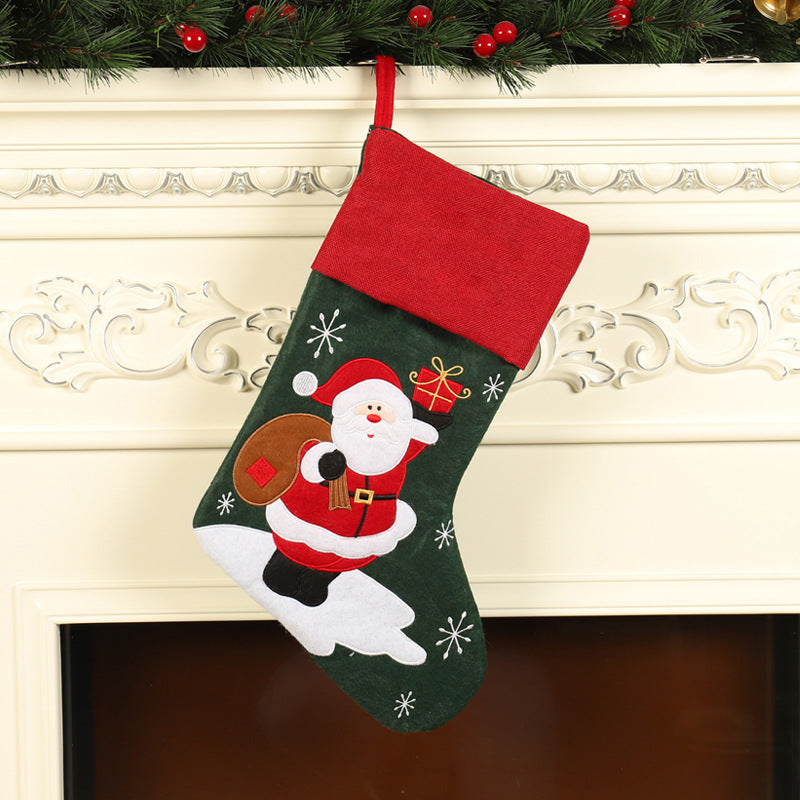 Linen Santa Claus Embroidered Christmas Socks Gift Bag - Pendants & Xmas Gifts