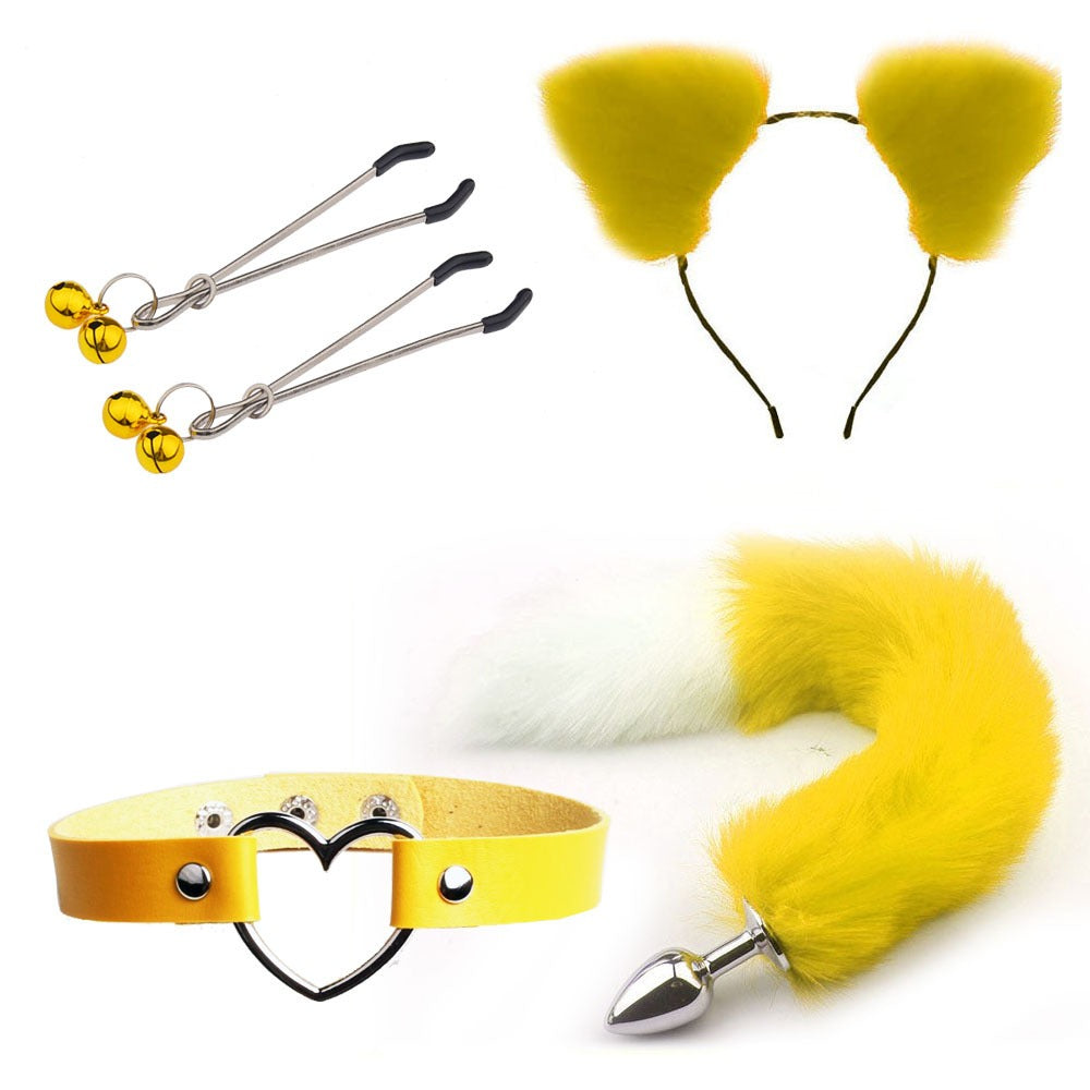 Erotic Fox Tail Four-Piece Set – Ear Hairpin, Posterior Anal Plugs & SM Metal Erotic Kit for Women