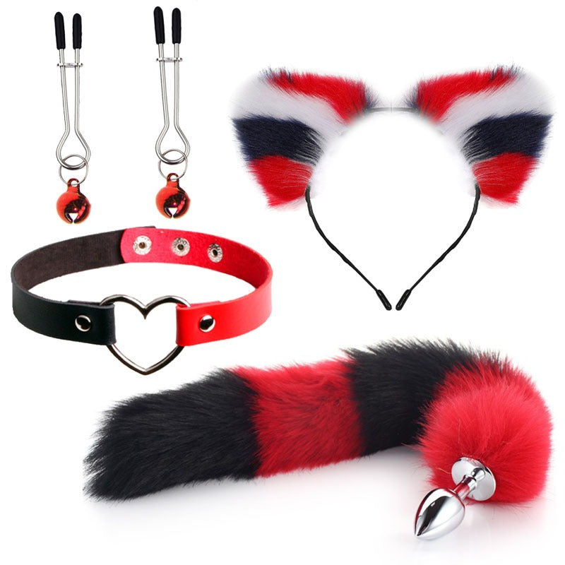 Erotic Fox Tail Four-Piece Set – Ear Hairpin, Posterior Anal Plugs & SM Metal Erotic Kit for Women