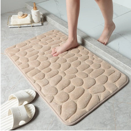 Cobblestone Embossed Bathroom Bath Mat Non-Slip Memory Foam Pad