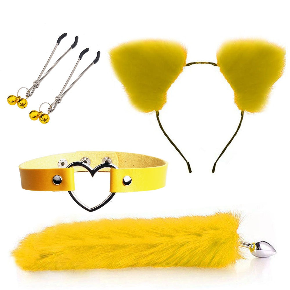 Erotic Fox Tail Four-Piece Set – Ear Hairpin, Posterior Anal Plugs & SM Metal Erotic Kit for Women