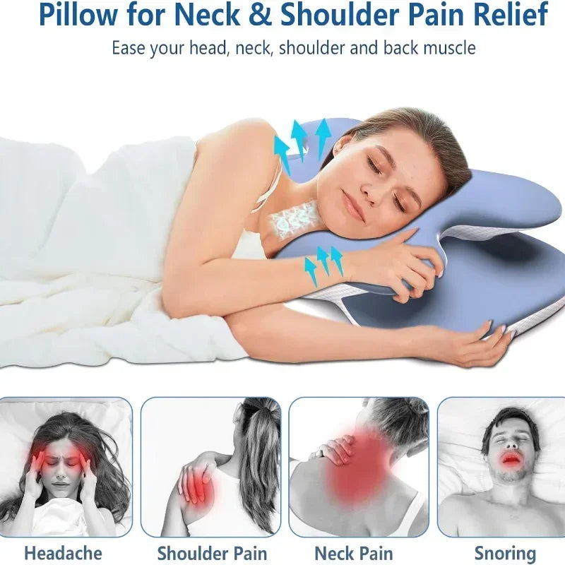 Ice Silk Pillowcase Ergonomic Cervical Memory Foam Pillow Neck Pain Relief Adjustable for Back & Side Sleepers