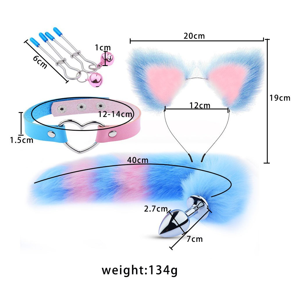 Erotic Fox Tail Four-Piece Set – Ear Hairpin, Posterior Anal Plugs & SM Metal Erotic Kit for Women