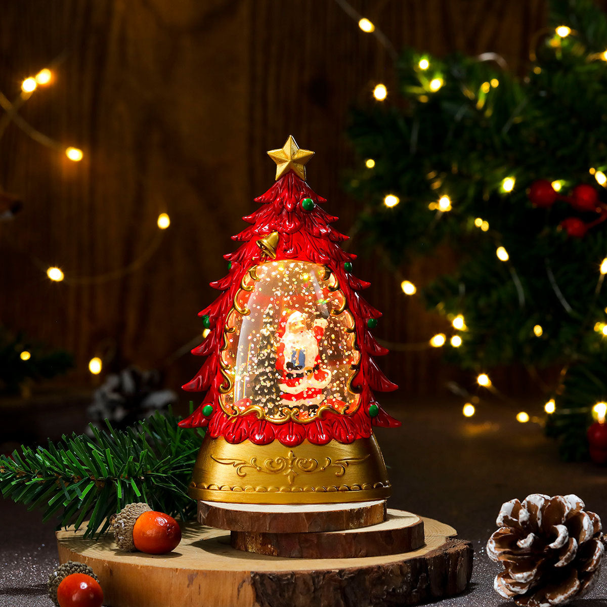 Painted Christmas Trees with Glowing Candles & Lamps - Festive Ornaments & Gifts