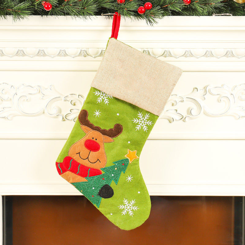Linen Santa Claus Embroidered Christmas Socks Gift Bag - Pendants & Xmas Gifts