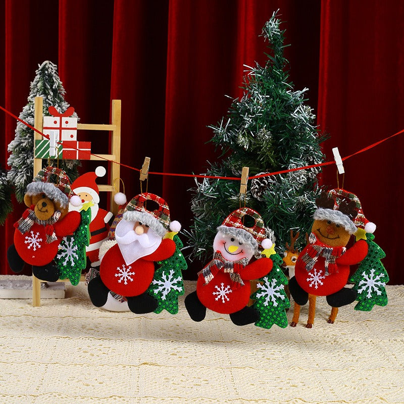 Velvet Christmas Tree Hugging Figurines - Fabric Ornaments & Hanging Gifts