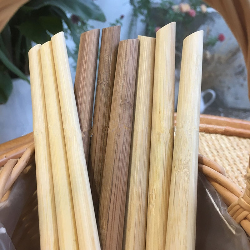 100PCS Eco-Friendly Reusable Bamboo Straws – 21.5cm Carbonized Drinking Straws