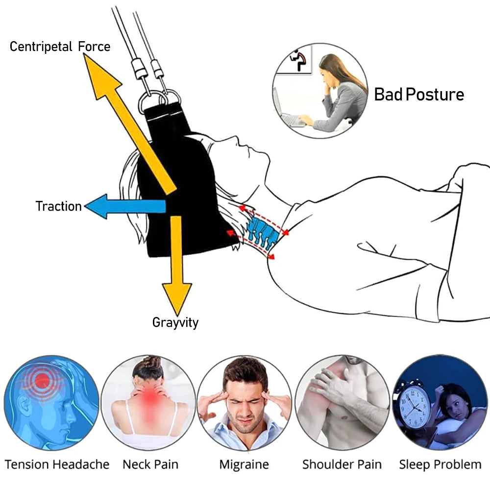 Portable Adults Neck Hammock Set Office Neck Rest Stretcher with Memory Foam Pillow and Mask Accessories