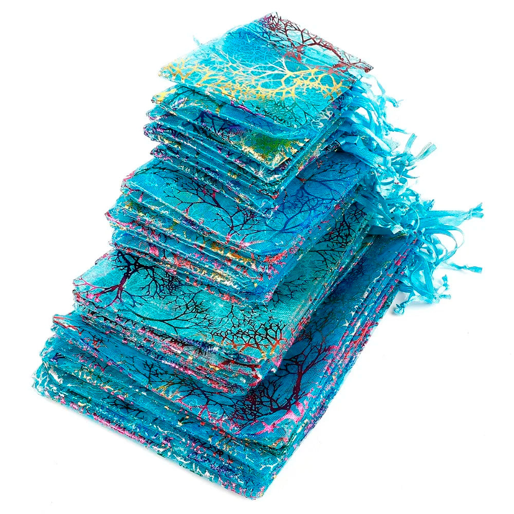 100PCS Colorful Organza Drawstring Bags – Jewelry, Wedding & Gift Packaging