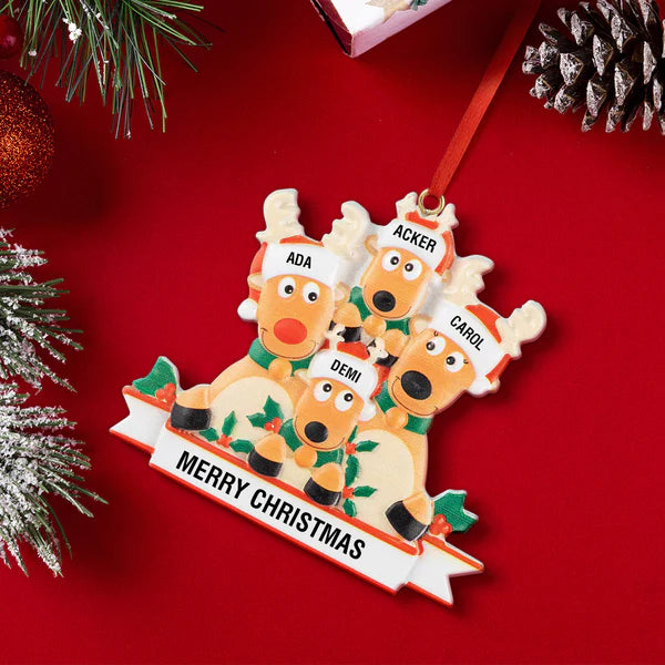 Custom Name Reindeer Family Ornament - Personalized Christmas Decoration & Gifts