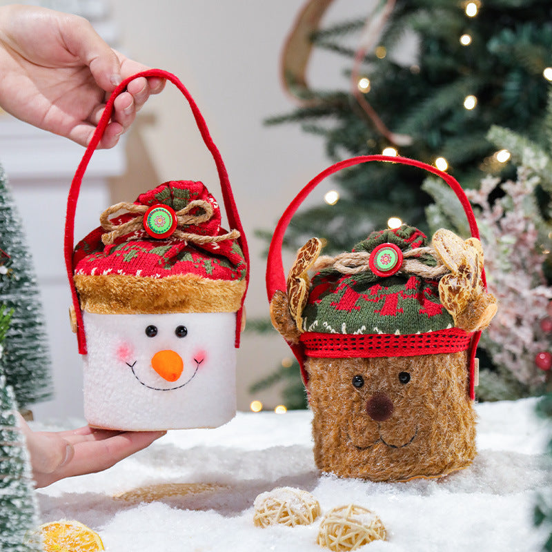 Christmas cartoon tote gift bags for kids candy, apples and festive gift packaging