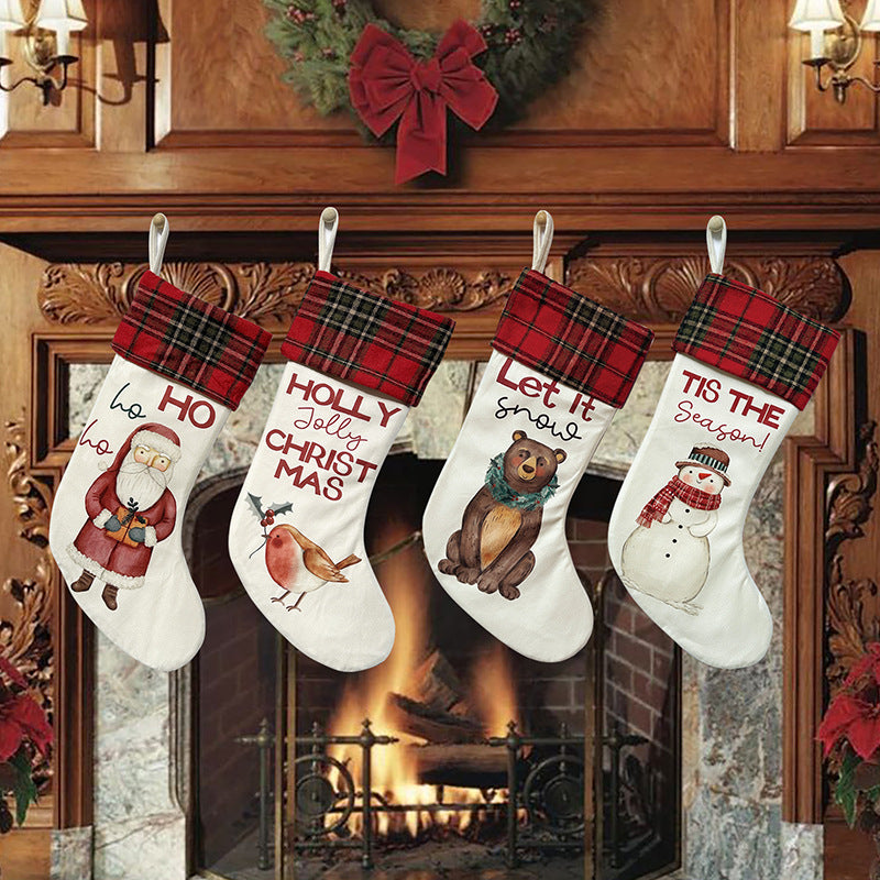 Christmas socks gift bags used as candy holders and festive decorations