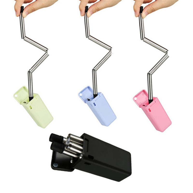 CollaFoldable collapsible reusable stainless steel metal straw with portable case for travel, kitchen, bar, and household use