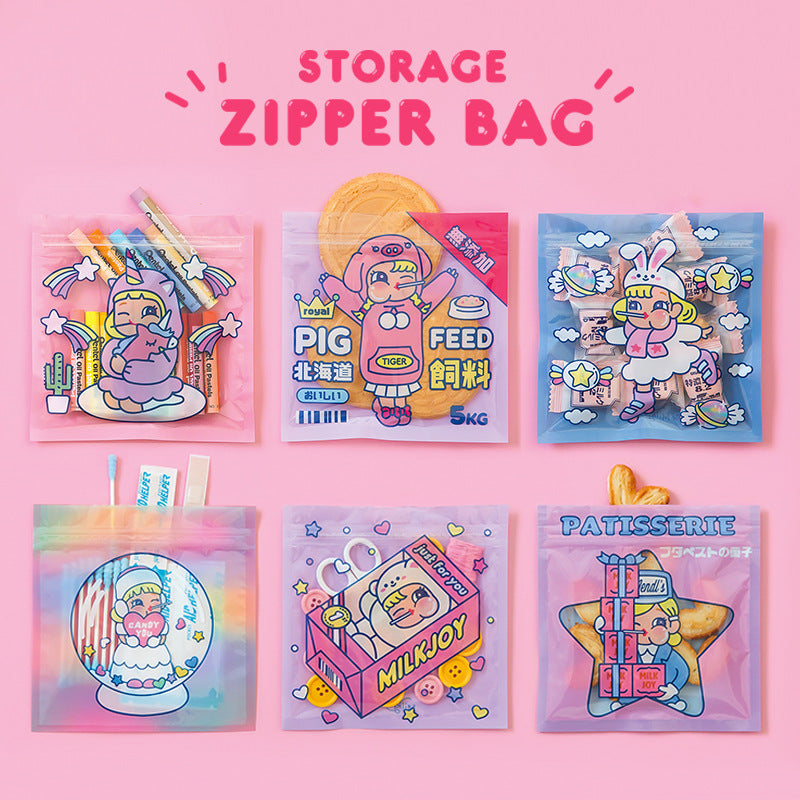 Cute girl design packaging ziplock bags for snacks, jewelry, small gifts and storage