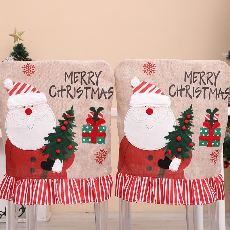 Linen Santa Claus Christmas tree chair covers festive restaurant decorations