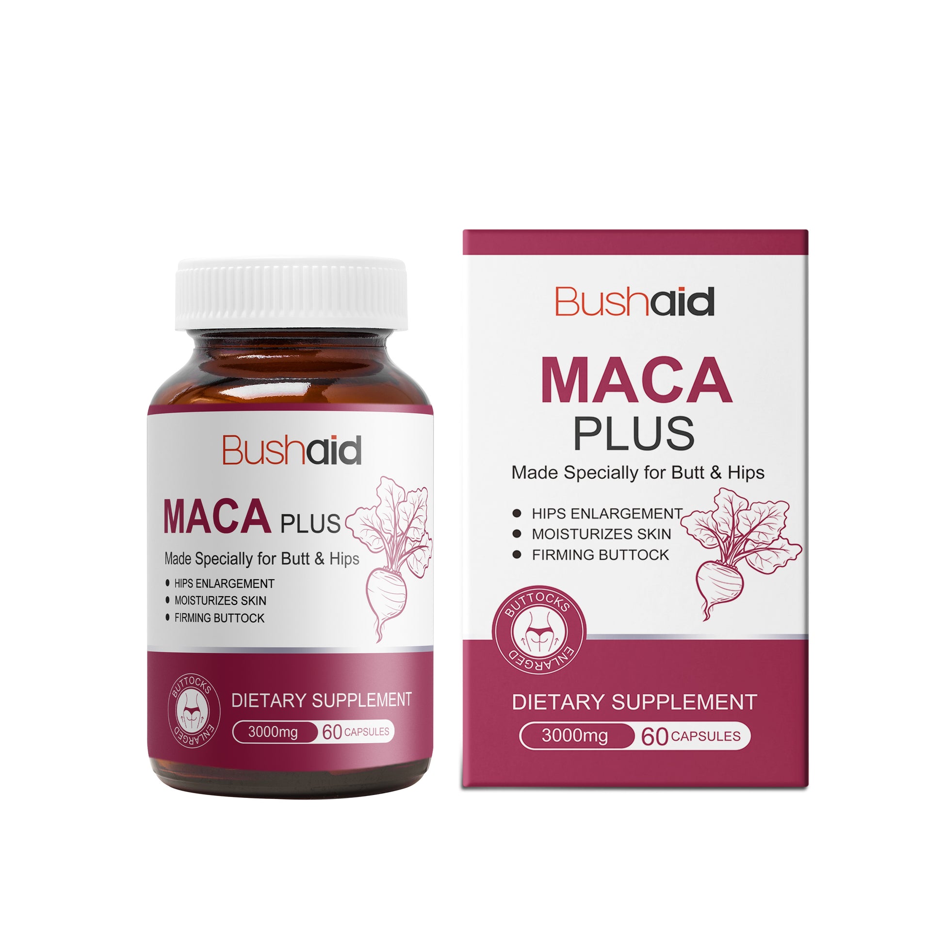 BushAid Maca Butt Capsule – moisturizing and firming body skin butt care capsules
