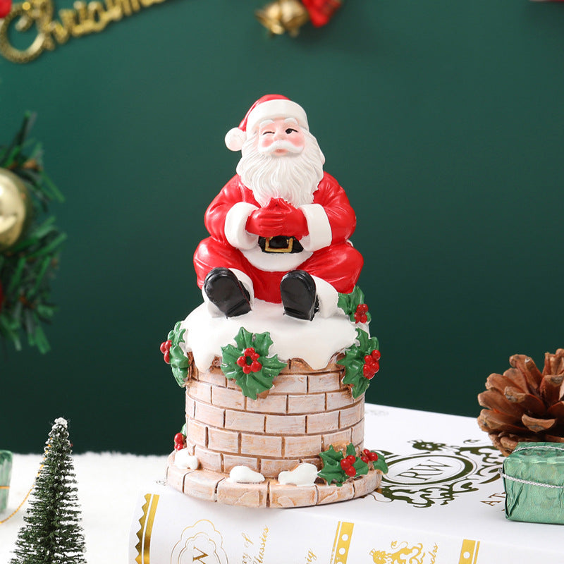 Resin Santa Claus sitting on chimney Christmas ornament for home and courtyard decorations