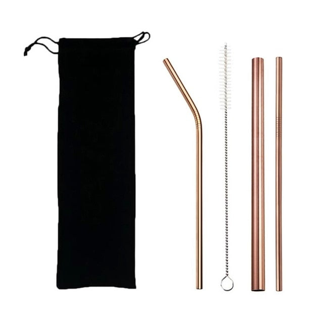 4PCS Eco-Friendly Reusable Straws – 304 Stainless Steel Drinking Straw Set with Brush & Bag