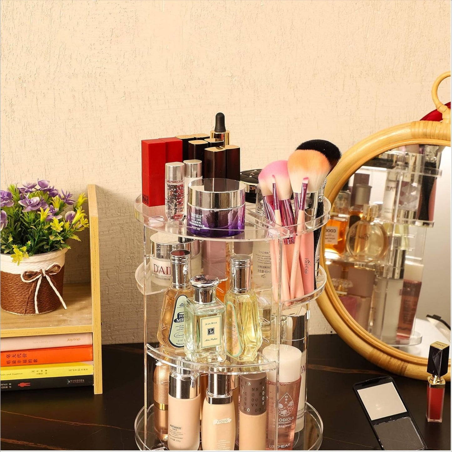 Rotating Transparent Cosmetic Storage Box – Desktop Makeup & Skincare Organiser