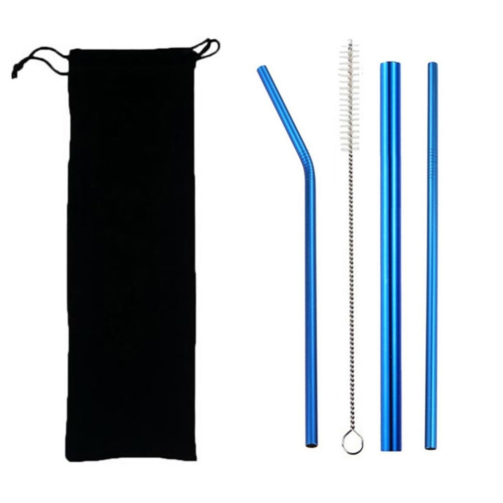4PCS Eco-Friendly Reusable Straws – 304 Stainless Steel Drinking Straw Set with Brush & Bag
