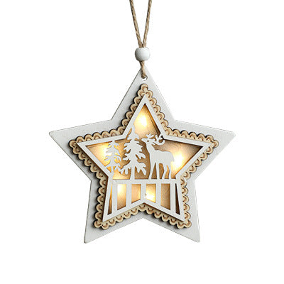 Wooden Christmas Ornaments & White Pentagram - Luminous Strip Lights Scene Decorations