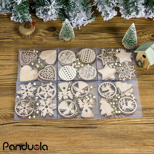 12pcs wooden chip pendants creative Christmas tree ornaments and hanging gifts