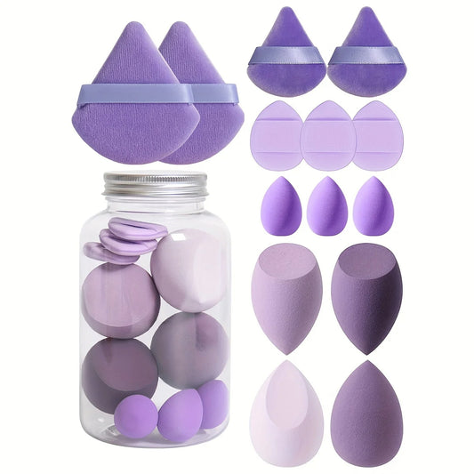 14 pcs makeup sponge and puff set with triangle blenders in purple, pink and black for foundation and powder