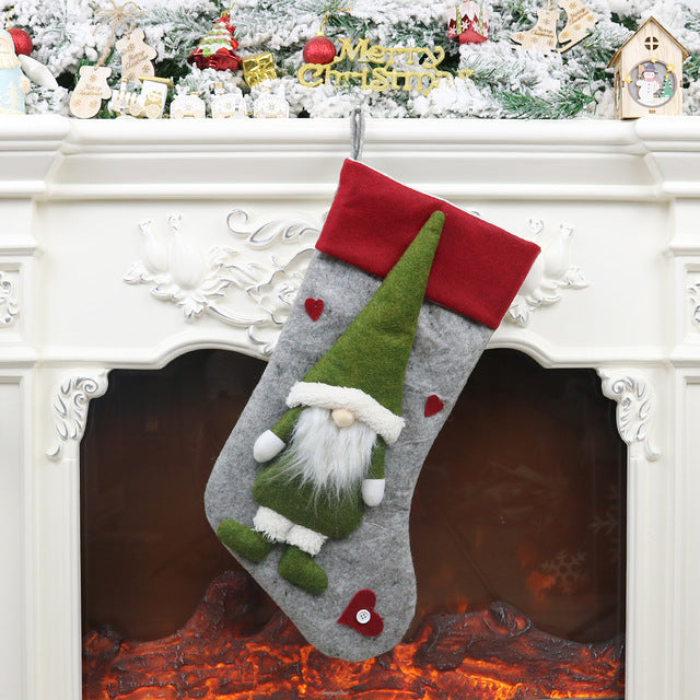 Large Christmas Stockings - Santa & Elk Socks Gift Holders for Fireplace & Tree Decorations