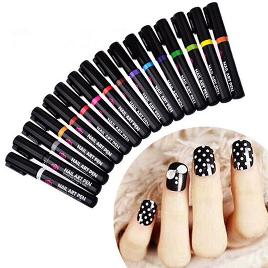 1PC beauty 16 colors two-way acrylic paint nail art pen for DIY gel polish drawing and manicure 3D nail design