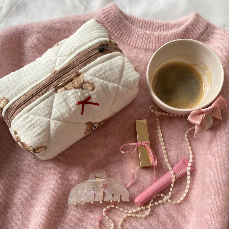 Cute Teddy Bear Makeup Bag – Large Capacity Travel Pouch