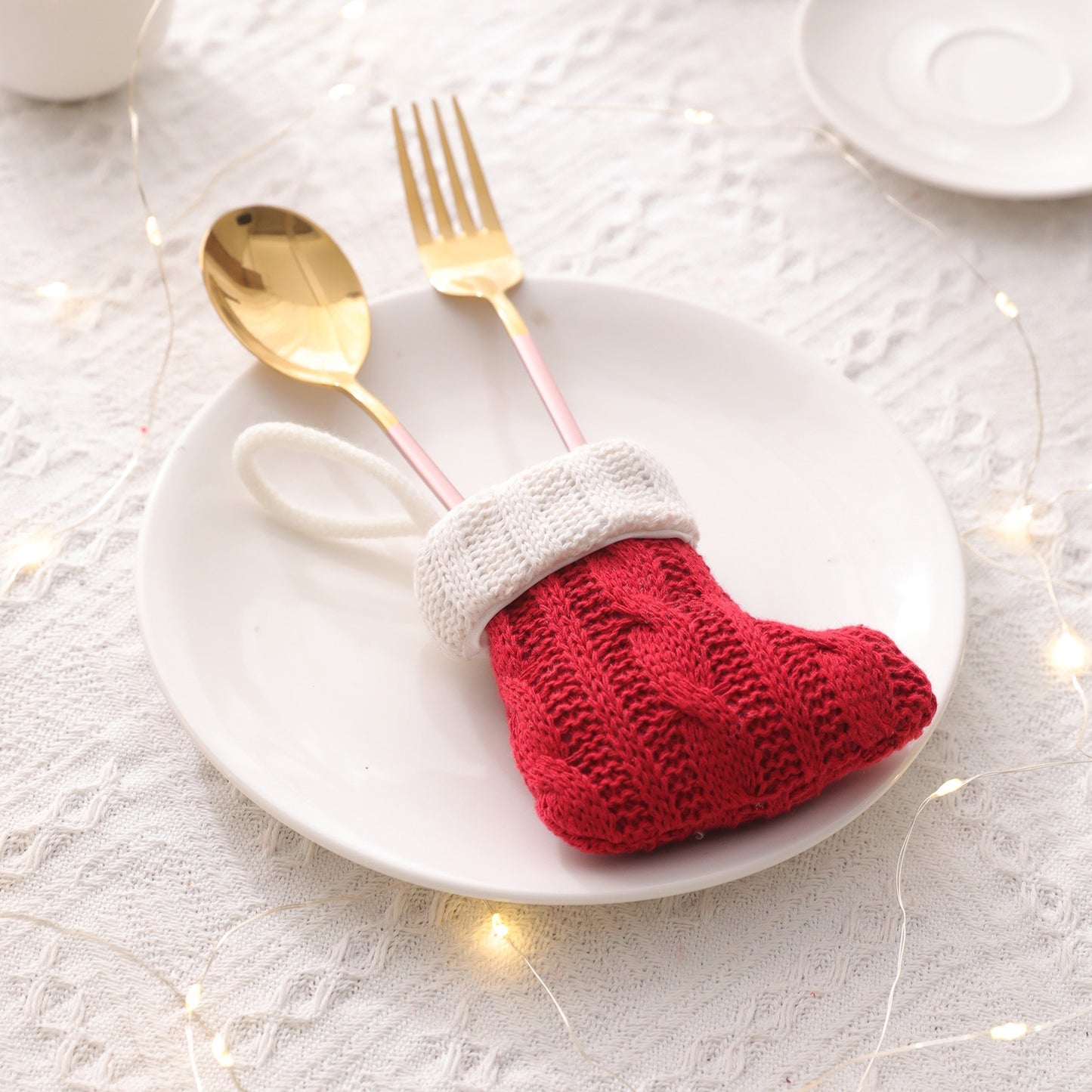 Mini Knitted Christmas Socks - Tableware Knife & Fork Holder Set Decorations